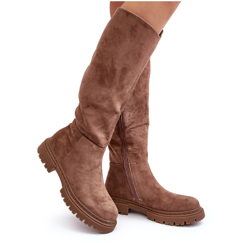 Braune, isolierte Overknee-Stiefel für Damen von Heliofa