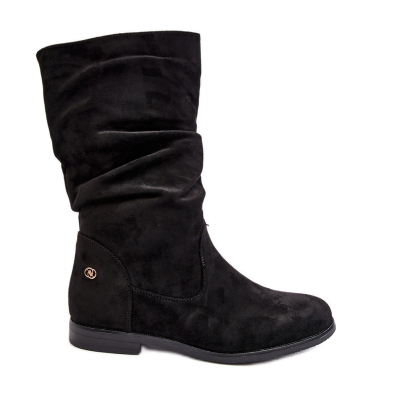 Flache Damenstiefel mit gerafftem Obermaterial, Black Kotine schwarz