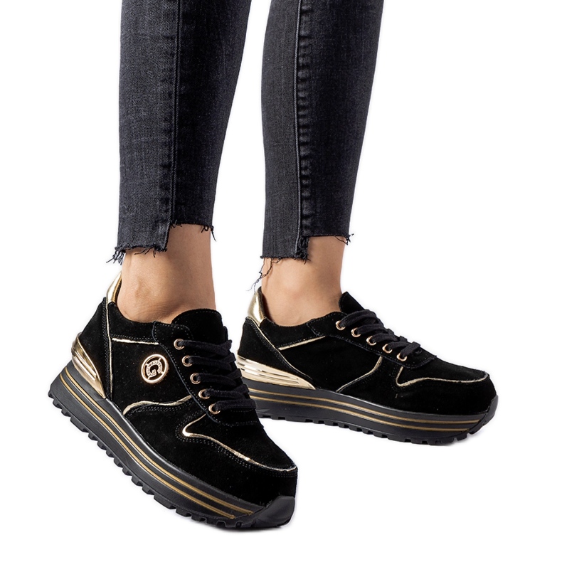 Schwarz-goldene Therrien-Wildledersneaker