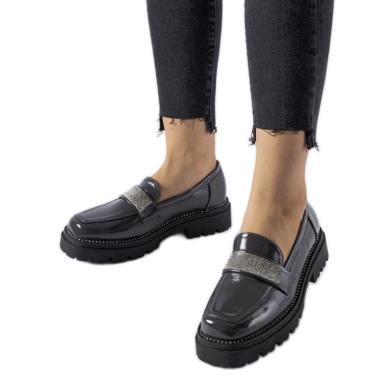 Dunkelgraue Lack-Loafer von Fecteau