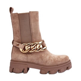 Damen-Stiefeletten aus Wildleder mit Kette, Beige Nemette