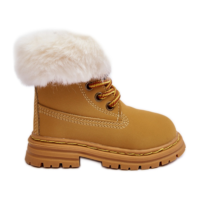 Kinder-Trappers-Reißverschlussstiefel mit Fell in Camel Gerande braun