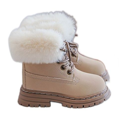 Trapperstiefel für Kinder mit Reißverschluss und Fell, Beige Gerande