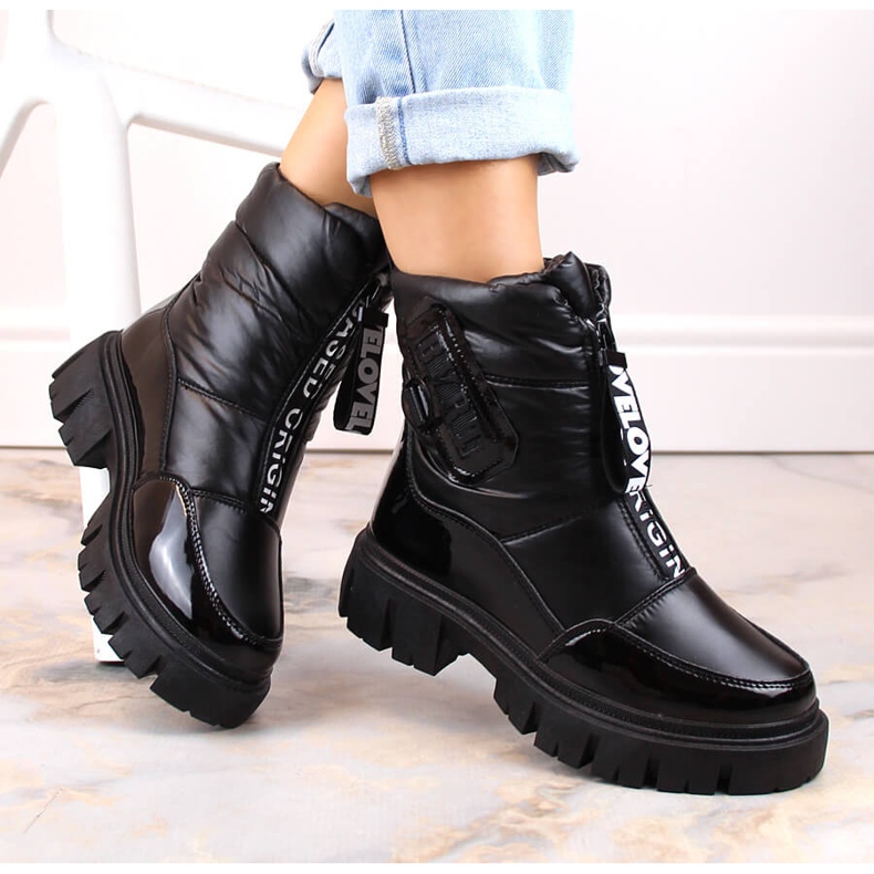 Schwarze Filippo DBT4960 isolierte Damen-Schneestiefel mit Reißverschluss