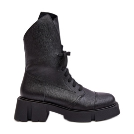 Damen-Arbeiterstiefeletten aus Leder mit massivem, flachem Absatz Zazoo 976A Schwarz
