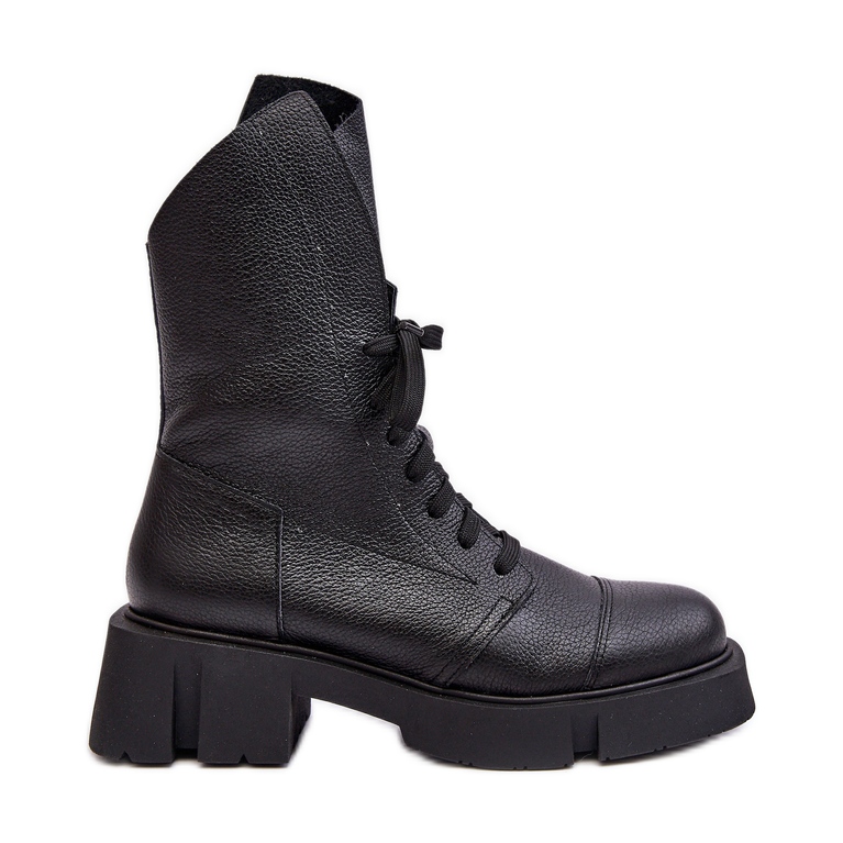 Damen-Arbeiterstiefeletten aus Leder mit massivem, flachem Absatz Zazoo 976A Schwarz