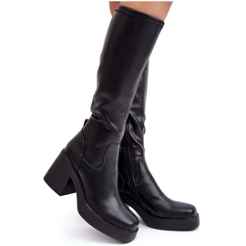 S.Barski Overknee-Stiefel für Damen mit massivem Absatz D&amp;A SN622-10 Schwarz