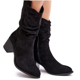 Isolierte Damenstiefel mit gerafftem Obermaterial und hohem Absatz, Black Shavy schwarz
