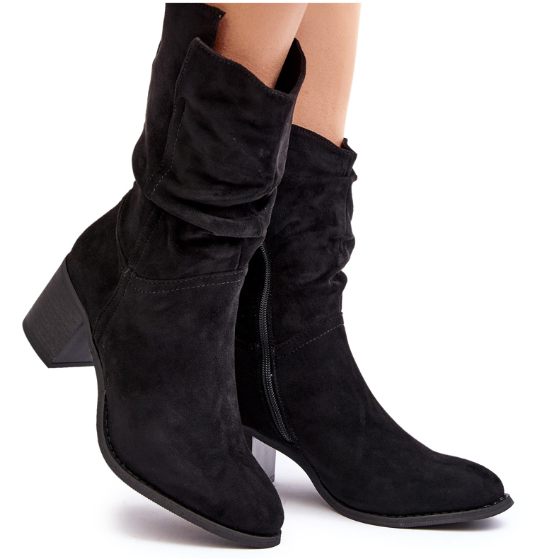 Isolierte Damenstiefel mit gerafftem Obermaterial und hohem Absatz, Black Shavy schwarz