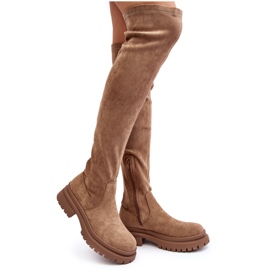 Flache Overknee-Stiefel für Damen Beige Silune