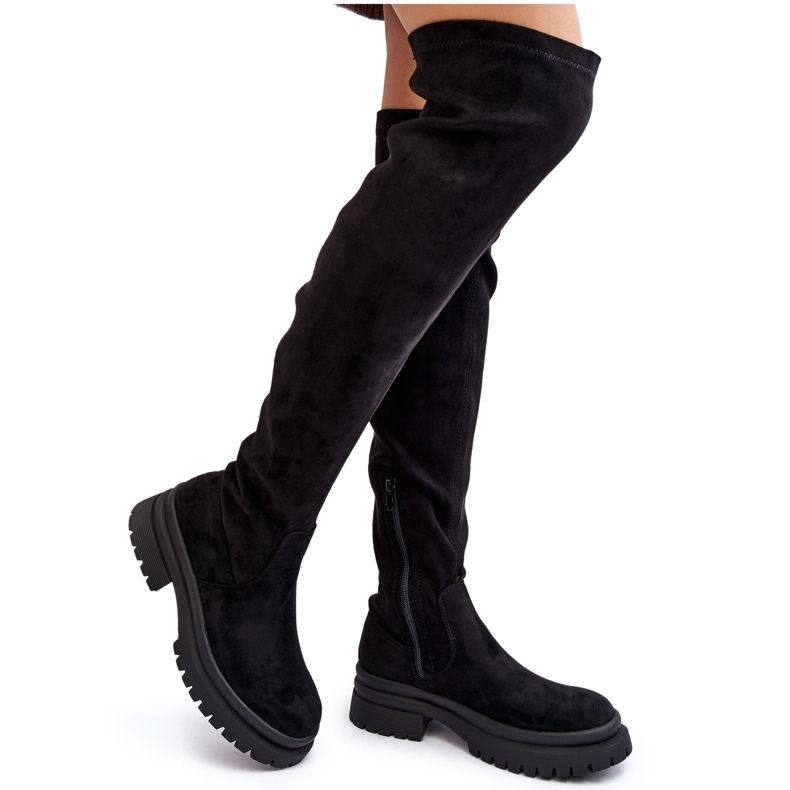 Flache Overknee-Stiefel für Damen in Schwarz Silune