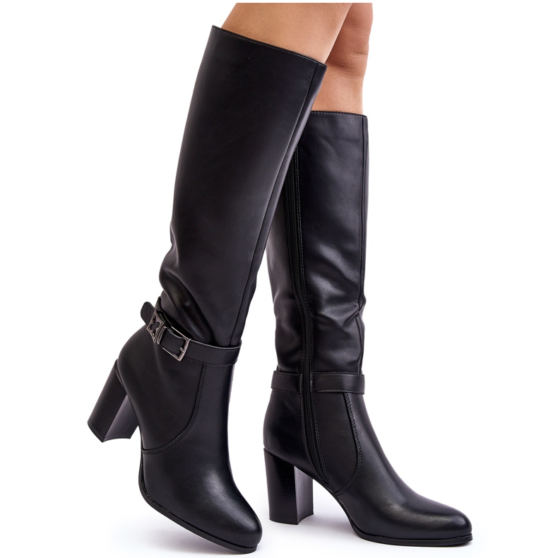 Sergio Leone Damenstiefel mit hohem Absatz und Schnalle, Warm Black Sendilia schwarz