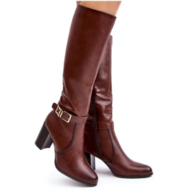 Sergio Leone Damenstiefel mit hohem Absatz und Schnalle, warmes Braun Sendilia