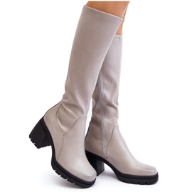 Sergio Leone Overknee-Stiefel für Damen mit hohem Absatz, warmes Grau, Sislene