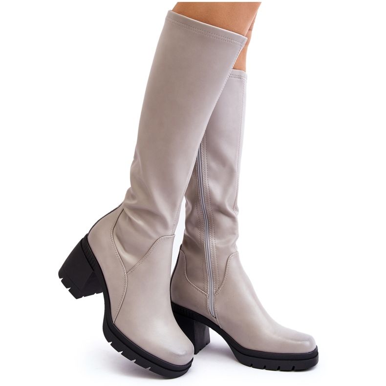 Sergio Leone Overknee-Stiefel für Damen mit hohem Absatz, warmes Grau, Sislene