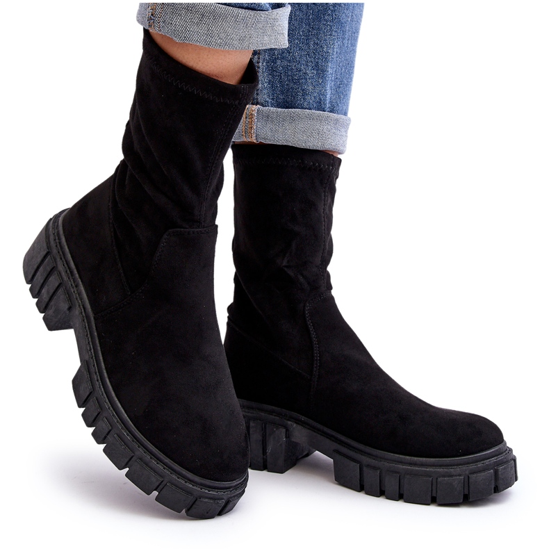 Arbeiter-Slip-On-Stiefel mit flachem Absatz, schwarze Divella