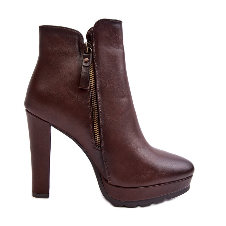 Braune Inezma-Stiefeletten mit hohem Absatz und Reißverschlüssen