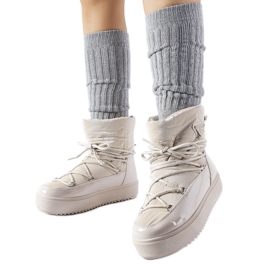 Beige Lack-Schneestiefel mit Gummiband von Calogero