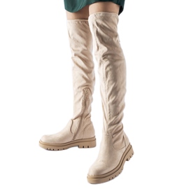 Beigefarbene flache Overknee-Stiefel von Milwake