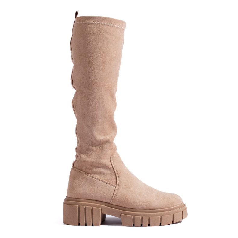 Beige Wildleder-Slip-On-Stiefel von Shelovet