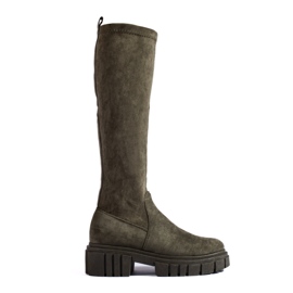 Shelovet dunkelgrüne Wildleder-Slip-On-Stiefel