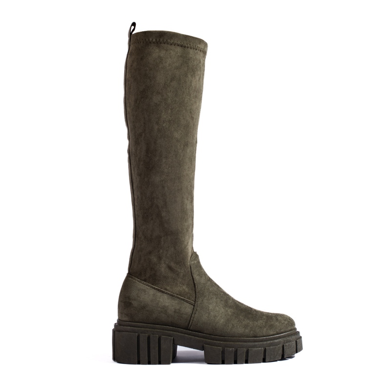 Shelovet dunkelgrüne Wildleder-Slip-On-Stiefel