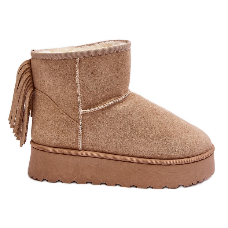 Damen-Schneestiefel auf massivem Plateau mit Fransen, Beige Lirico