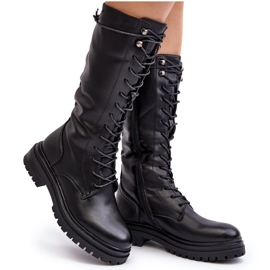 Damen-Schnürstiefel bis zur Wadenmitte, Schwarz Elavettsa