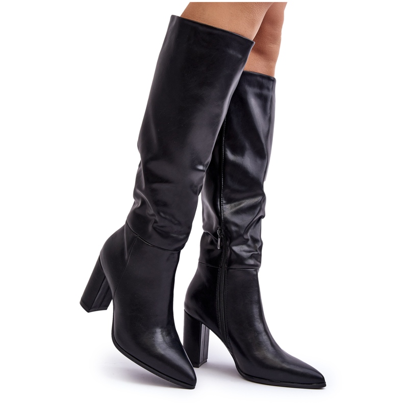 Kniehohe Damenstiefel mit hohem Absatz in Schwarz von Fiminna