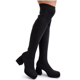 Overknee-Stiefel für Damen mit Plateau und hohem Absatz, Schwarz Manaliis