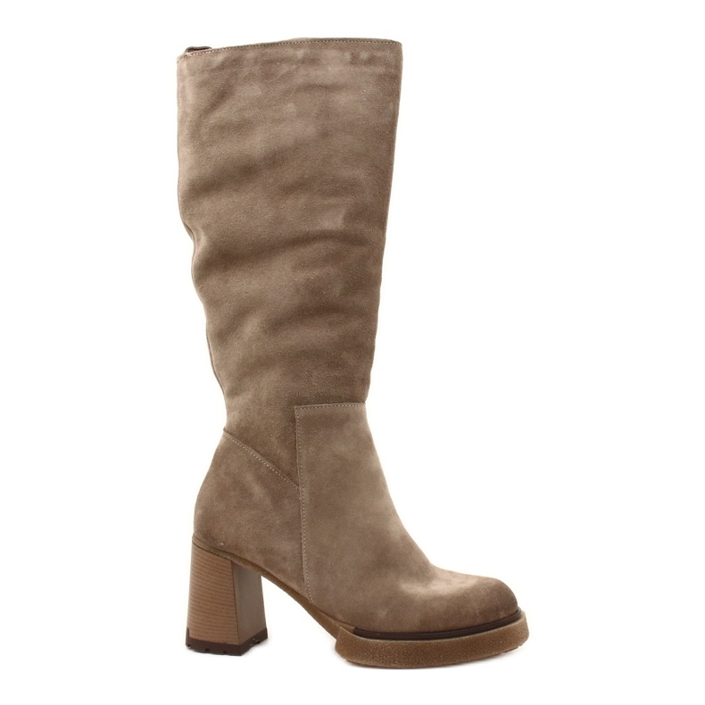 Damen-Overknee-Stiefel mit hohem Absatz aus Wildleder, Beige Lemar Ceraxa