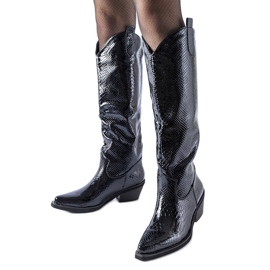 Schwarze isolierte Chapin-Cowboystiefel aus Lackleder