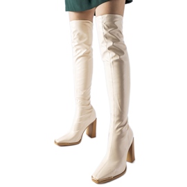 Beige lange Stiefel mit hohen Absätzen von Faubourg