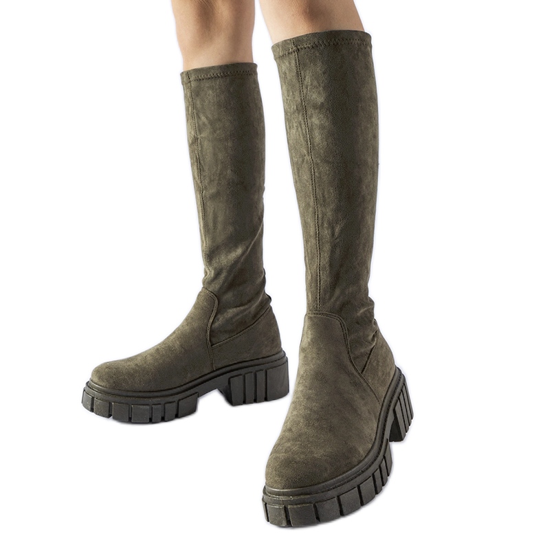 Grüne lange Wildlederstiefel von Donnino