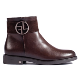 W. Potocki Braune niedrige Stiefel mit flachem Absatz von Potocki