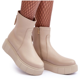 Damen-Plateaustiefel aus Leder in Beige von Lemar Jenefer