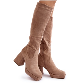 Beige Layala isolierte Damenstiefel mit massivem Absatz
