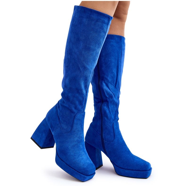 Isolierte Damenstiefel mit klobigen Absätzen, Blue Layala blau
