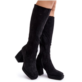 Isolierte Damenstiefel mit klobigen Absätzen, schwarzes Layala