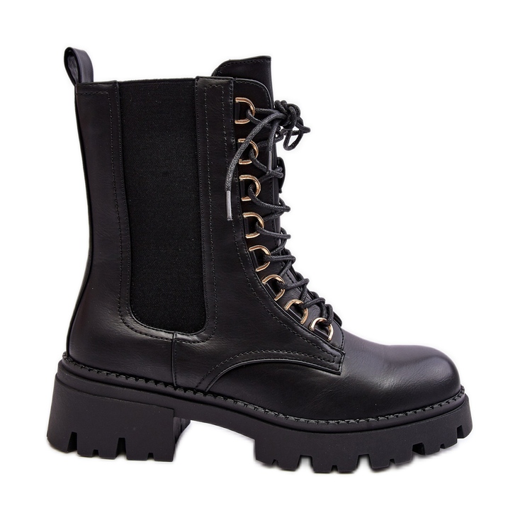 Damen-Arbeiterstiefel aus Leder in Schwarz Charmea