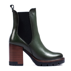 W. Potocki Dunkelgrüne Potocki Chelsea-Stiefel mit hohen Absätzen