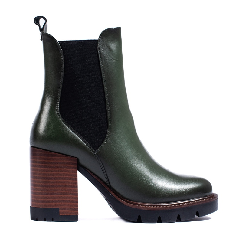 W. Potocki Dunkelgrüne Potocki Chelsea-Stiefel mit hohen Absätzen