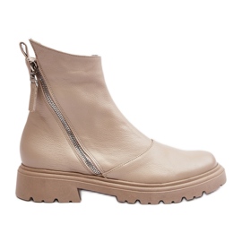 Flache Damenstiefel aus Leder Laura Messi 2620/199 Hellbeige