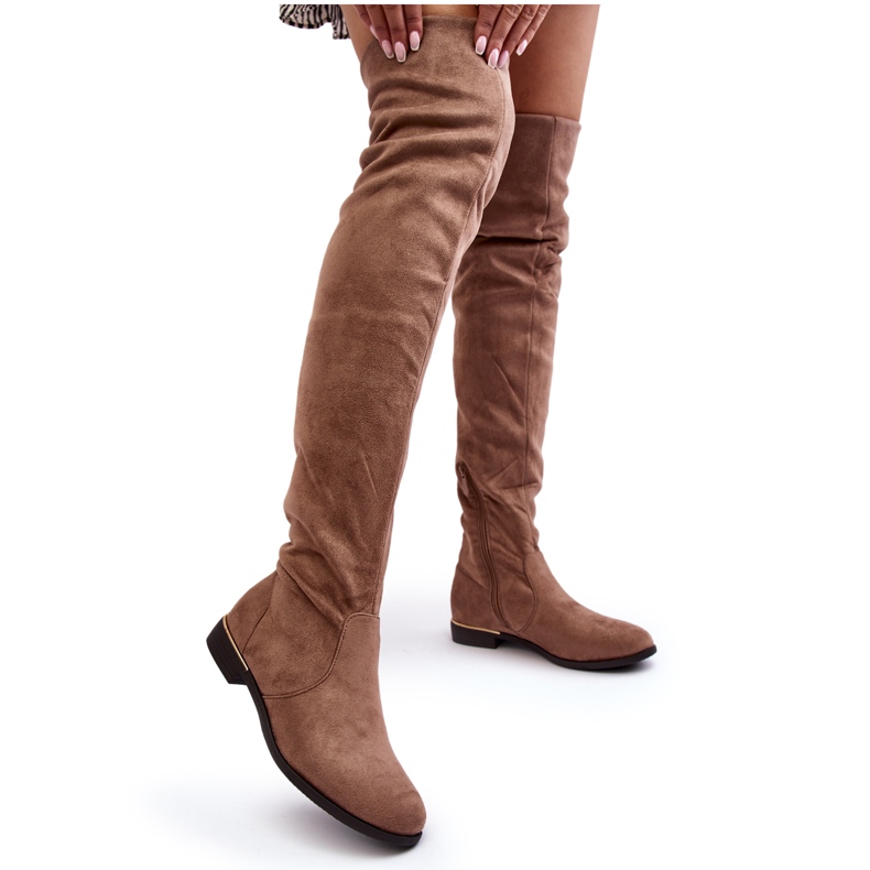 Super Me Beigefarbene Bikka-Overknee-Flachstiefel für Damen