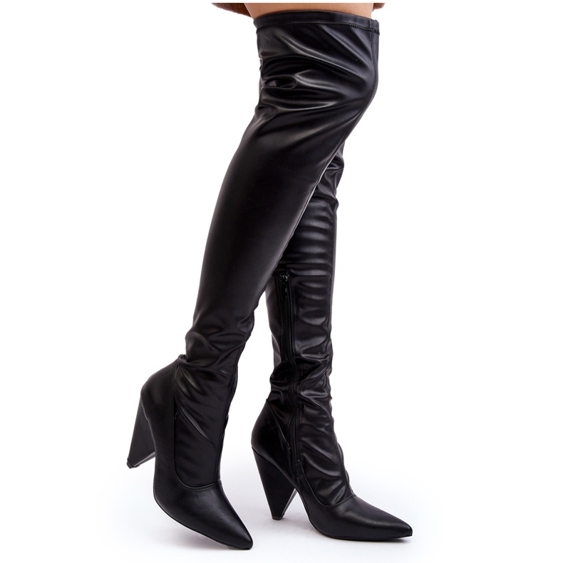 Lu Boo Öko-Leder-Stiefel mit hohem Absatz, Schwarz