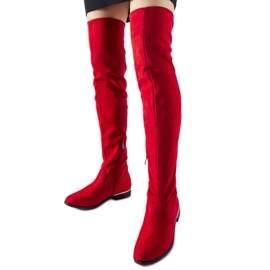 Lange rote Elwira-Stiefel aus warmem Öko-Wildleder