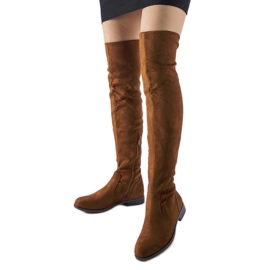 Lange braune Scandale-Stiefel aus warmem Öko-Wildleder