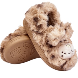 Kinderhausschuhe aus Fell mit Teddybär, Beige Apolanie