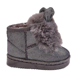 Mit Fell isolierte Kinder-Schneestiefel, graue Betty, mit Ohren