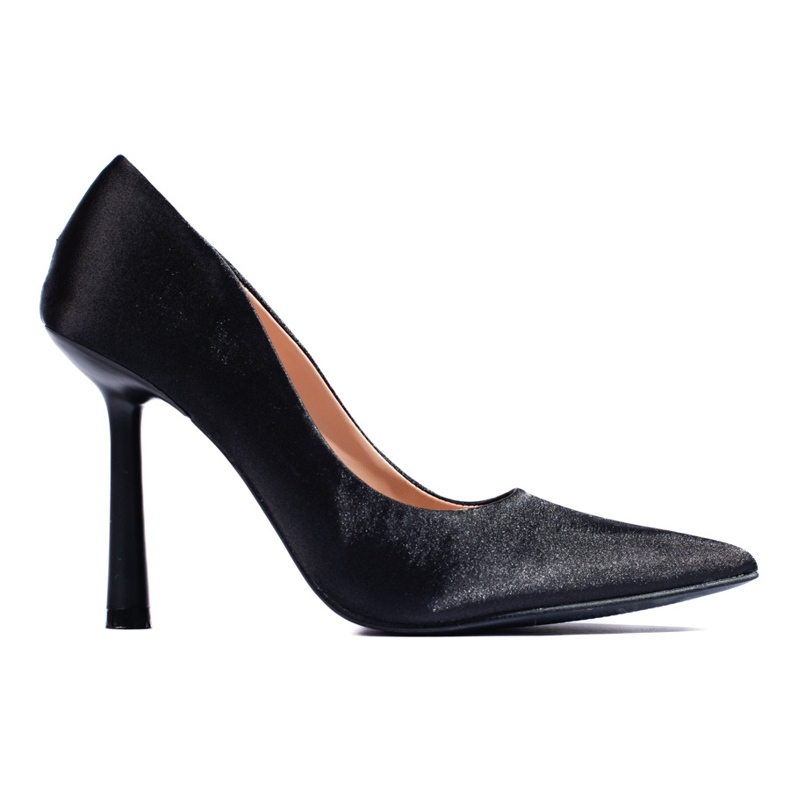 Satinschwarze, elegante Shelovet-Pumps mit hohen Absätzen